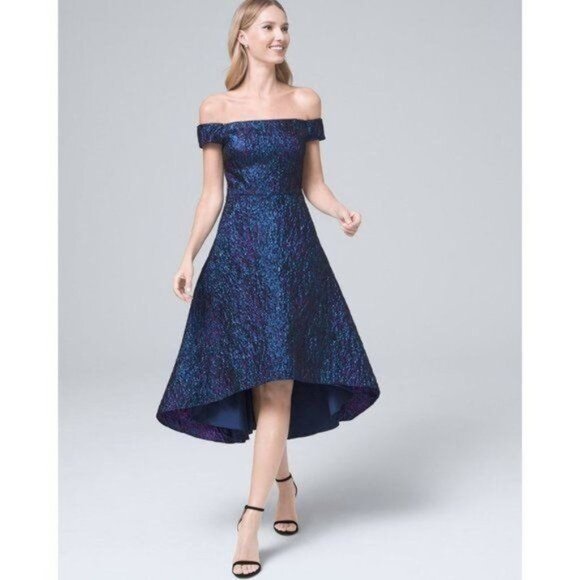 Aidan Mattox Metallic Jacquard Off-The-Shoulder Midi Tulle Gown 4 - Picture 11 of 11